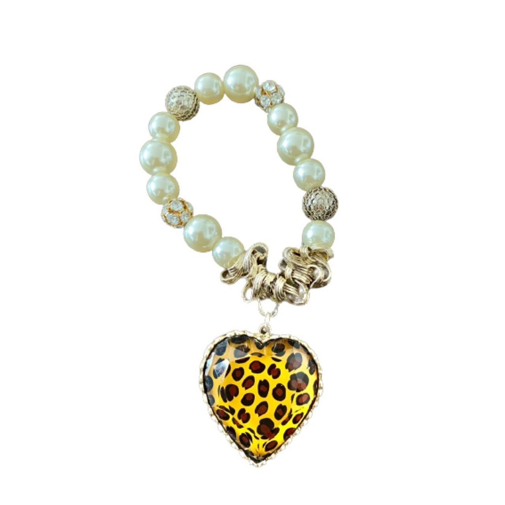 Betsey Johnson Leopard Heart Pearl Bracelet